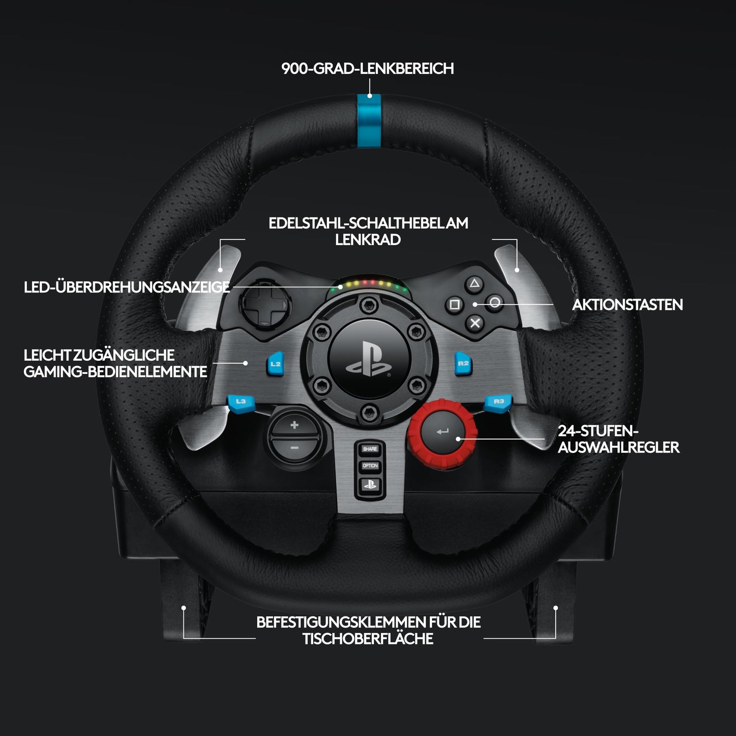 👉 Gaming-Rennlenkrad mit Force-Feedback – Zweimotorig, 900° Lenkbereich, Lederlenkrad, verstellbare Edelstahl-Bodenpedale, kompatibel mit Konsole & PC, Schwarz