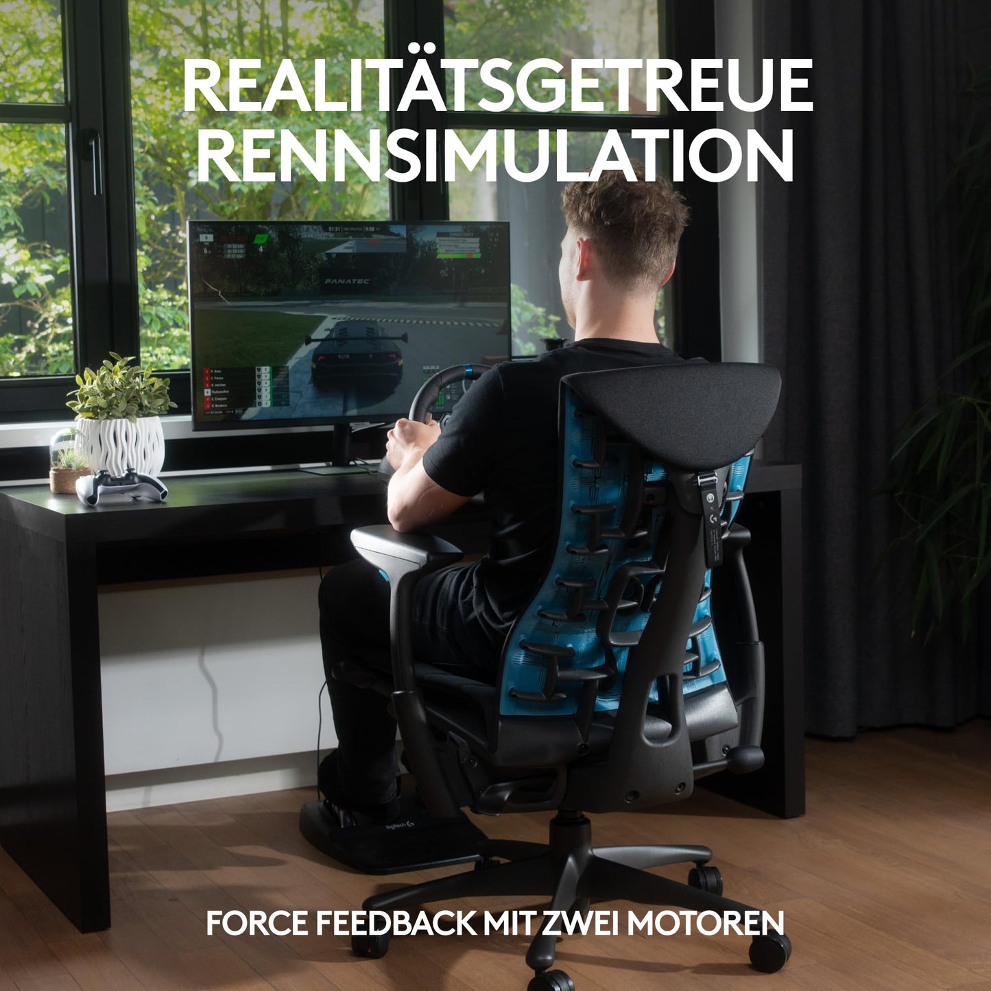 👉 Gaming-Rennlenkrad mit Force-Feedback – Zweimotorig, 900° Lenkbereich, Lederlenkrad, verstellbare Edelstahl-Bodenpedale, kompatibel mit Konsole & PC, Schwarz
