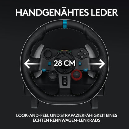 👉 Gaming-Rennlenkrad mit Force-Feedback – Zweimotorig, 900° Lenkbereich, Lederlenkrad, verstellbare Edelstahl-Bodenpedale, kompatibel mit Konsole & PC, Schwarz