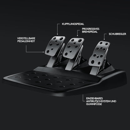 👉 Gaming-Rennlenkrad mit Force-Feedback – Zweimotorig, 900° Lenkbereich, Lederlenkrad, verstellbare Edelstahl-Bodenpedale, kompatibel mit Konsole & PC, Schwarz